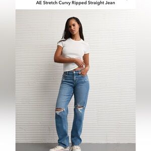 American Eagle Outfitters Light Blue Curvy Ripped Straight Jeans